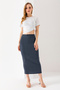 Women's Elastic Waist Long Textured Pencil Skirt Navy Blue - Ms 0000567