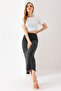 Women's elastic waist long textured pencil skirt anthracite - ms0000567 - 3