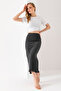 Women's elastic waist long textured pencil skirt anthracite - ms0000567 - 2