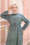 Viscose Fabric Half Button Patterned Dress 0043-03 Green - 3