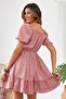 Pink Carmen Collar Ruffled Above Knee Gimped Aerobin Dress 95 cm - 7