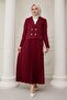 Double Suit with Pleated Skirt and Jacket Claret Red