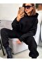 Women's Black Short Crop Tracksuit Set - 2