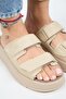Farah Women's Genuine Leather Double Velcro Beige - Beige Slippers - 4