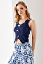 Women's V-Neck Bow Detailed Textured Vest Navy Blue - 25525 - 8