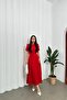 Red Imported Crepe Fabric Watermelon Sleeve Back Zipper Midi Length Dress - 4