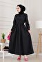 Mina Dress with Tie at the Waist-Black - 3