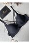 Lydia Front Striped Low-Cut Design Lace Sides Push-Up Attractive Black Bra - 4