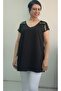 Black V-Neck Yellow Black Stripe Detailed Low Arm Combed Viscose T-Shirt - 7