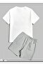 Unisex White T-Shirt Gray Shorts Top Bottom 2 Piece Set - 2