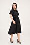 Belted Hidden Button Polo Neck Black Dress - 4
