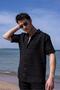 Black Color Shirt Shorts Men's Linen Set - 5