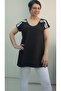 Black V-Neck Size with the Whole Came White Black Shertli Low Arm Combed Viscose T-Shirt - 5