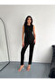 Black Crew Neck Sleeveless Vest High Waist Slim Fit Pants Double Fabric Double Set - 3