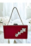 Burgundy Crystal Stone Satin Stone Handle Women's Evening Bag Evening Dress Bag - 2