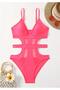 Monochromatic Mesh Detail One Piece Swimsuit with V Neck Thin Straps