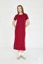 Women's Burgundy Basic Summer Dress Containing Modal Fabric Soft Texture - 4