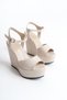 Ribona; Skin Matte Leather, Open Back 12 cm Wedge Heeled Shoes - 4