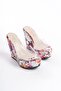 Flower; Transparent, Floral Patterned, 12 cm Cork Sole Wedge Heeled Slippers - 4