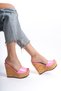 Hazel; Pink, 12 cm Cork Sole Wedge Heeled Slippers