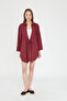Women's Burgundy Linen Tied Kimono Shirt - Kimono1 - Sevde Ugur - 4