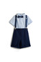 Blue Shorts And Braces Set With Shirt And Bow Tie - 2