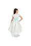 Mint Green/Gold Jacquard High Low Tail Dress With Tulle Mesh - 4