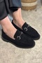 Daily Women's Black Suede Loafer Classic Patterned Sole Buckle Oval Toe Moccasin Shoes 120 - 2