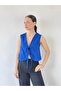 Front Lace-Up Vest Blouse Top Women's Cobalt Blue - 6