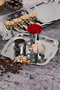 6-Piece Luxury Silver Tray with White Daisy Flower Design, Stainless Steel Tea, Coffee, Serving Presentation Tray - 2