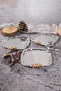 3-Piece Luxury Silver Tray with White Daisy Flower Design, Stainless Steel Tea, Coffee, Serving Presentation Tray