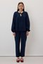 Women's Navy Blue Elastic Waist Carrot Leg Muslin Trousers - 2