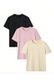 3-Pack Beige Pink Black Plain T-Shirt - 2