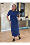 Women's Short Sleeve Crew Neck Pocket Front Slit Viscose Two Thread Midi Dress - 5
