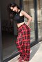 Burgundy Plaid Women's Trousers Mg2401 - 2