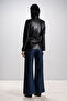 Women's Black Leder Blazer, Single Buttoned Carolina Brand - 8