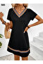 Women's Short Sleeve V-Neck Ethnic Pattern Stripe Detailed Viscose Dress
