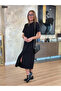 Women's Short Sleeve Crew Neck Pocket Front Slit Viscose Two Thread Midi Dress - 5