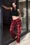 Burgundy Plaid Women's Trousers Mg2401