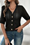 Short Sleeve Openwork Summer Buttoned V-Neck Knitted Cardigan Black - 4