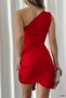 Red Asymmetrical Cut Skirt Tied Crepe Fabric Dress - 5