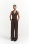 Pailey Backless Brown Vest Pants Set - 4
