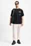 Cody Men's Regular Fit Special Textured Thick Fabric Organic Cotton Black T-Shirt with Front Embroidery and Print - 3