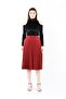Knee Length Pleated Burgundy Skirt with Elastic Waist - 2