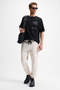 Cody Men's Regular Fit Special Textured Thick Fabric Organic Cotton Black T-Shirt with Front Embroidery and Print - 6