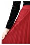 Knee Length Pleated Burgundy Skirt with Elastic Waist - 5