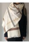 Women's Cream Plaid Pattern Shawl Scarf - Soft Cotton Woven - 2