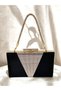 Black Color Satin Rosegold Color Crystal Stone Handle Women's Evening Dress Bag - 2