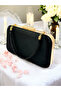 Black Color Satin Stone Handle Women's Evening Dress Bag Wedding Engagement Graduation - 3