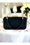 Black Color Satin Stone Handle Women's Evening Dress Bag Wedding Engagement Graduation - 4